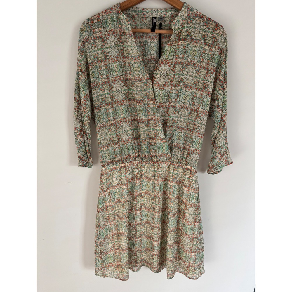 KUT from the Kloth Faux Wrap Dress Geometric Print Orange Green Blue Small NWT